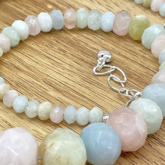 Jay King Aquamarine & Morganite Bead Necklace Pastel Graduated Facetted Rondelle - Picture 9 of 16